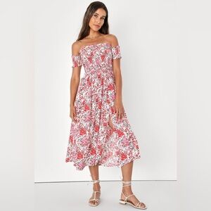 View from the Meadow Cream Floral Print Off-the-Shoulder Dress XS